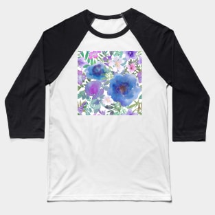 Blue roses and bellflowers.Vibrant watercolor wild flowers print Baseball T-Shirt